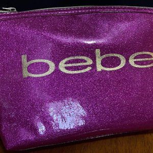 👝 NWT Bebe Hot Pink/Gold Logo Metallic Cosmetic Bag